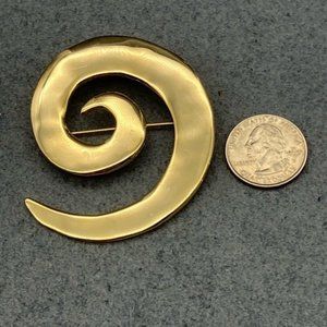 M JENT Pin Brooch Gold Spiral Swirl Statement Matisse Vintage MCM Granny Retro